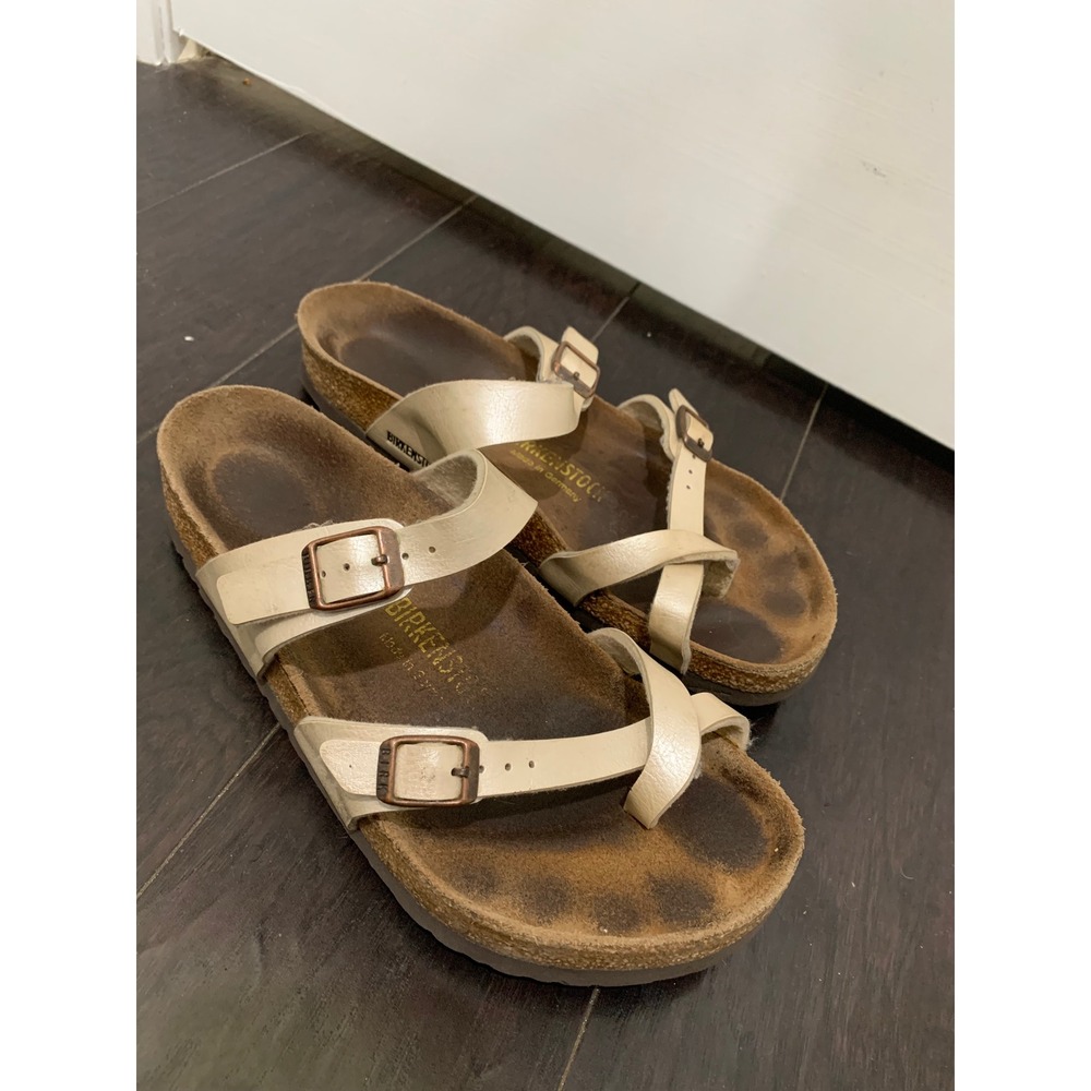 Birkenstock Salina Metallic Cream Pearl Strappy Sandals Size 39 L8 M6
